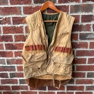 Vintage Canvas Leather Ammo Hunting Vest Size Large